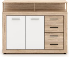 Komoda Dwudrzwiowa BLAGO MIDI A 119,5 cm z Szufladami Dąb Sonoma/Biały Nowoczesna