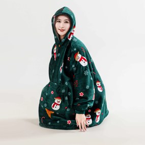 Koc bluza z rękawami i kapturem SNOWMAN AND GINGERBREAD zielony