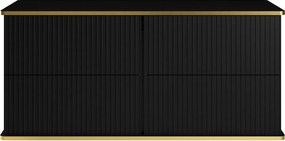 Szafka pod umywalkę wisząca ryflowana ze złotą listwą - Czarny - 120 cm - KELIZA