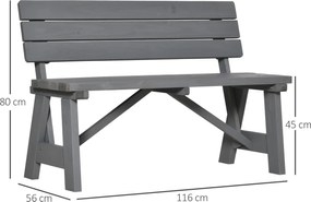 Outsunny 2-osobowa Ławka Ogrodowa z Drewna, Odporna na Warunki Pogodowe, z Oparciem 116 x 56 x 80 cm, Szara