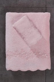 Ręcznik SILVIA  50x100cm z koronką Różowy