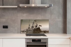 Szkło do Kuchni na Ścianę Zabytkowy Statek na Morzu