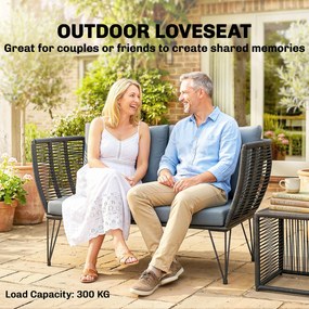 Outsunny Sofa Ogrodowa z Poduszkami 2-osobowa Rattanowa Meble Balkonowe 123 x 67 x 72 cm Jasnoszara | Aosom PL