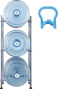 3-poziomowy Stojak na Butelki z Wodą SucceBuy, Stojak na Butelki w Jednym Rzędzie na 3 Butelek, Srebrny