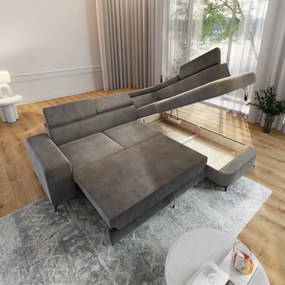 Masseno Narożnik ALVORO z funkcją spania i pojemnikiem na pościel Narozniki L, Rozkładana sofa - Szary, MONOLITH 85