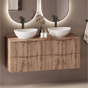 Zestaw do Łazienki 120cm Szafka Blat Umywalka Ryflowane Fronty Dąb Wotan  Cleo