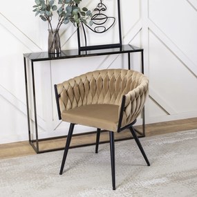 Krzesło Tapicerowane Plecione do Salonu EMPOLI Beżowe Welurowe Nowoczesne Loft