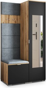 Masseno Garderoba VIRA 95/181/51 cm Nowoczesna Szafa do Przedpokoju Dąb wotan, MONOLITH 85 (Szary)