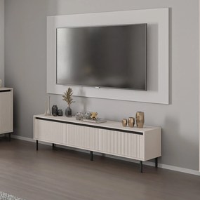 Szafka RTV stojąca OSTIA 178,6 cm do Salonu pod Telewizor 3 Szuflady - Odcienie beżu