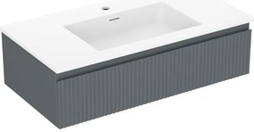 Mexen Rivel szafka łazienkowa 90 cm z umywalką Otis, 1 szuflada, ryflowana , grafit mat/biała mat - 91A20-09023-1-BF66-W18M01