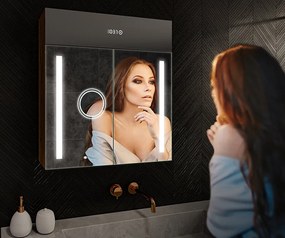 Szafka łazienkowa z lustrem podświetlanym LED - 66,5 x 72 cm z szklanymi półkami w kolorze Dąb Oslo, drewniana, marki Artforma