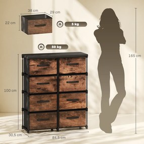 HOMCOM Komoda z 8 szufladami, materiałowa komoda z metalowym stelażem, do sypialni i salonu, Vintage brąz | Aosom PL
