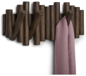 Ciemnobrązowy wieszak ścienny z litego drewna sosnowego Picket – Umbra