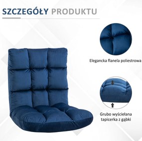 HOMCOM Sofa podłogowa z materacem Niebieska Regulowane oparcie Pluszowy materiał dla gości 55x71x53,5 cm | Aosom PL