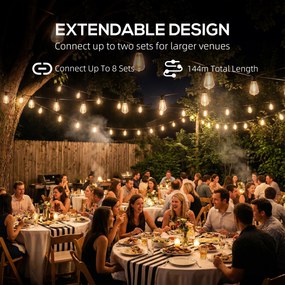 HOMCOM 50 LED Łańcuch Świetlny, 18 m Łańcuch do Połączenia, IP44 Wodoodporny, Dekoracja Wewnętrzna i Zewnętrzna | Aosom PL