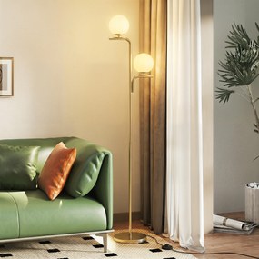 HOMCOM Lampa stojąca LED, nowoczesna lampa z 3 temperaturami barw, szklanymi kloszami i przełącznikiem nożnym, złota | Aosom PL