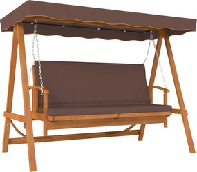 Outsunny Huśtawka Ogrodowa z Daszkiem, Drewniana, z Funkcją Leżanki, na 3 Osoby, Brąz