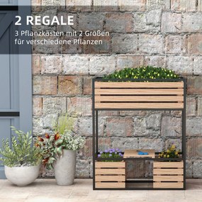 Outsunny Skrzynka na Kwiaty Podwyższony Grząd, Odporny na Warunki Atmosferyczne, 3 Skrzynki do Sadzenia, 83 cm x 39 cm x 100 cm, Naturalny + Czarny