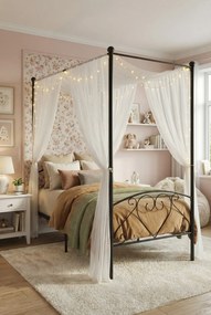 Czarne metalowe łóżko z baldachimem 90x200 cm F0-K18