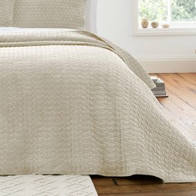 Beżowa aksamitna narzuta pikowana 240x260 cm Attica Velvet Embroidered – Bianca