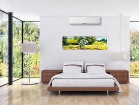 Obraz - rzeka między łąkami, obraz olejny (170x50 cm)