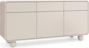 Komoda w kolorze kaszmirowym, z trzema szafkami i trzema szufladami – Nowoczesny design, nogi w kształcie kuli, 160 x 75 x 39 cm