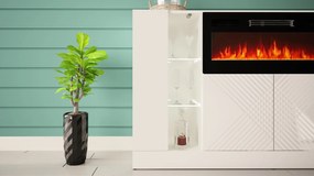 Biała komoda z kominkiem elektrycznym i oświetleniem Diuna 1