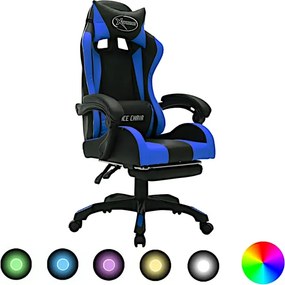 Czarno-niebieski fotel gamingowy z podnóżkiem i diodami LED T2-C28