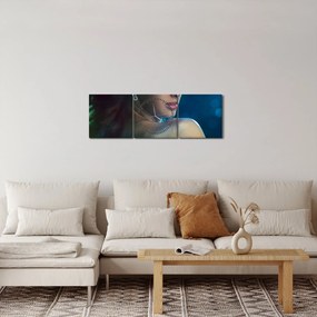 Obraz - Spojrzenie młodej kobiety (z zegarem) (90x30 cm)