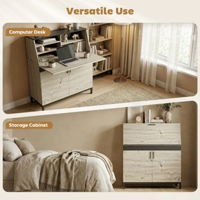 HOMCOM Industrialny Sekretarzyk z Półkami i Metalową Ramą 100 cm Naturalne Drewno + Czarny | Aosom PL