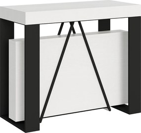 Konsola rozkładana 90x40/196 cm Zamat Small frassino biała rama w kolorze antracytu