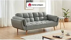 3-osobowa kanapa z funkcją spania rozkładana z tkaniny LOELINE - Kolor szary melanż