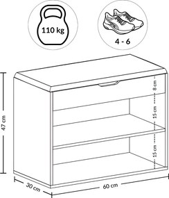 Szafka na buty z siedziskiem LEVA, 60 x 30 x 47 cm