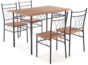 Zestaw stół + 4 krzesła dąb naturalny / czarny FAUST 3