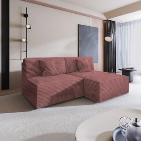 Masseno Narożnik FIORO z funkcją spania i pojemnikiem na pościel Narozniki L, Rozkładana sofa - Pudrowy róż, TILIA 62