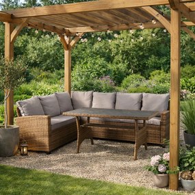 Modułowy narożnik ogrodowy ze stołem Sztokholm, brązowy/szary