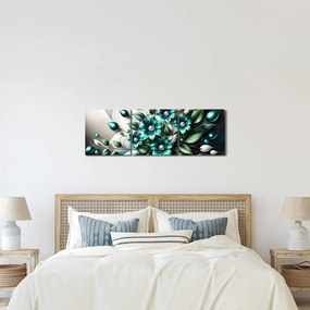 Obraz - 3D turkusowe kwiaty (z zegarem) (90x30 cm)