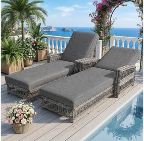 Leżak Regulowany w 4 Pozycjach na Taras z Odpornością na Warunki Atmosferyczne i Rdzawe Rattanowe, 2 osoby, Szary