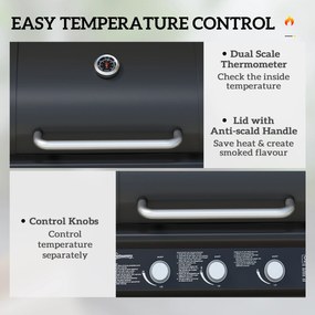 Outsunny Mobilny grill gazowy z przestrzenią do przechowywania, bocznym stołem, palnikiem bocznym, rusztem do podgrzewania, termometrem, ze stali nierdzewnej, czarny