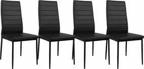 Zestaw 4 krzeseł Faro do jadalni z czarnej eko skóry – nowoczesne, metalowe nogi