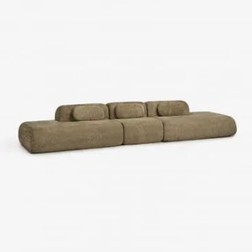 Sofa Modułowy 3-częściowy Z Podwójnym Szezlongiem Z Weluru Pakowany Próżniowo Merida Szenila Gruba Szałwiowa Zieleń - Sklum