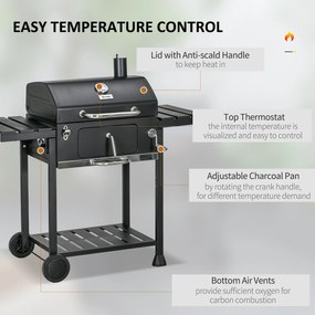 Outsunny Grill węglowy Grill BBQ-Grill, włącznie z termometrem, otwieraczem do butelek, 120 x 64 x 114 cm, czarny