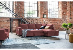 Różowy aksamitny rozkładany narożnik (prawostronny) Lofty Lilly – Miuform