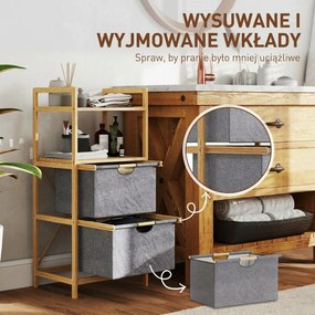 HOMCOM Regał na Pranie z Bambusa, z 2 Koszami na Tkaniny, Otwarte Półki, Oszczędzający Miejsce, Drewno Naturalne