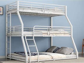 Łóżko piętrowe potrójne - 2x90x200cm i 140x200cm - rama z żelaza - Białe