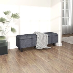 HOMCOM Tapicerowana Ławka z Miejscem do Przechowywania w Wyglądzie Lnu, z Nogami z Drewna Kauczukowego, do Salonu, Sypialni, Przedpokoju, Ciemnoszary