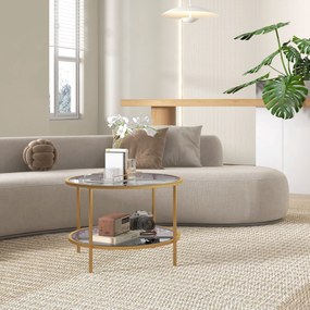 HOMCOM Stolik pomocniczy, nowoczesne wzornictwo, 2 poziomy, Ø60x43H cm, odcień złota