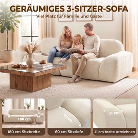 HOMCOM Sofa 3-osobowa, zaokrąglona i bezramowa, z przestronnym siedziskiem, grubo tapicerowana, bez montażu, kremowo-biała | Aosom PL