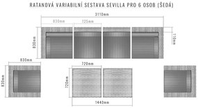 Rattanowy zestaw zmienny SEVILLA dla 6 osób (szary)