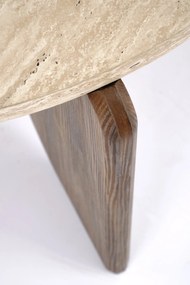 Stolik kawowy Manios 80 cm okrągły - trawertyn / orzech